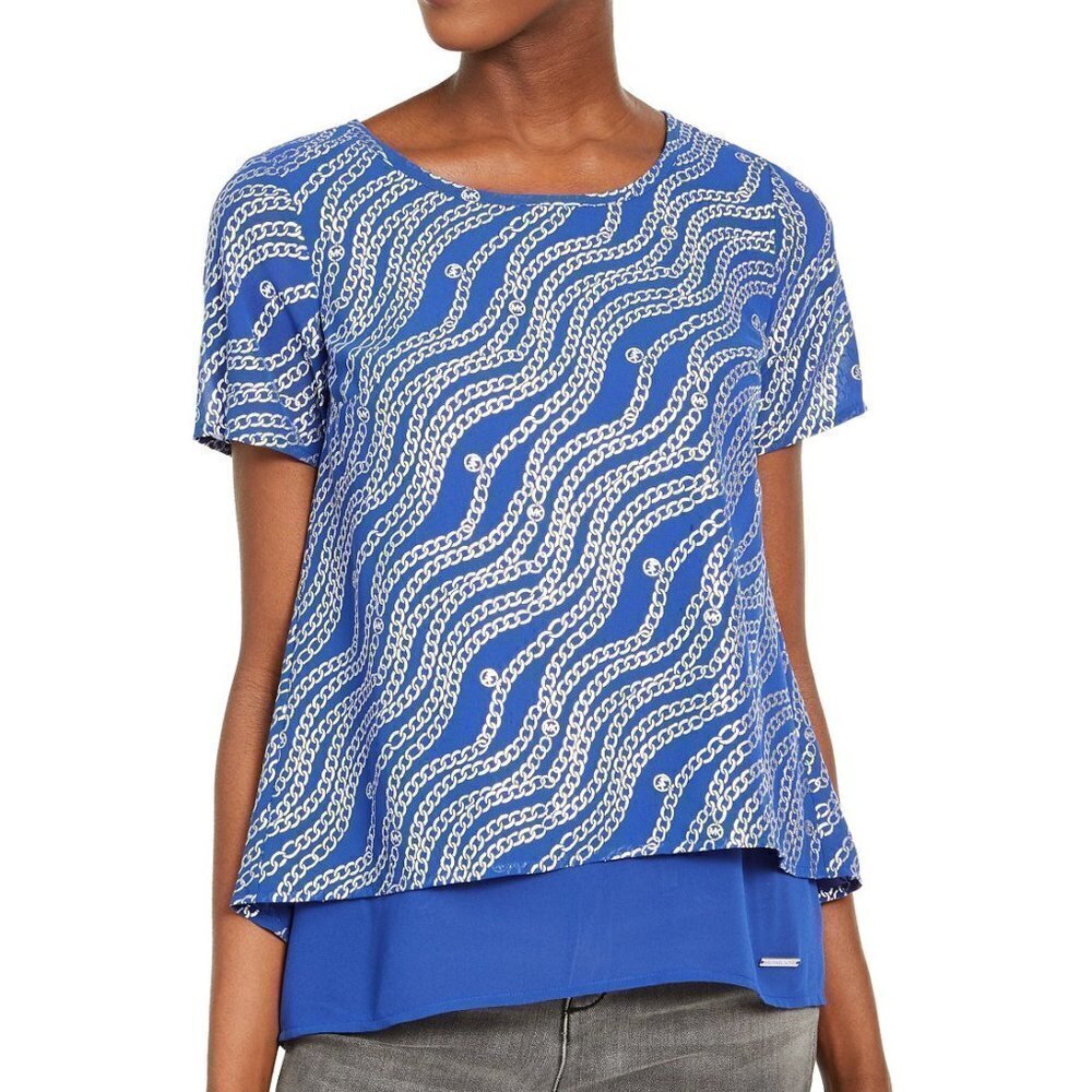 A135 Michael Kors Blue Chain Printed Blouse - PS